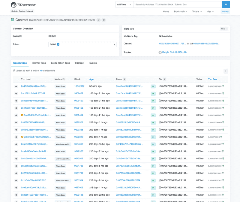 Etherscan: Dwight Club Contract