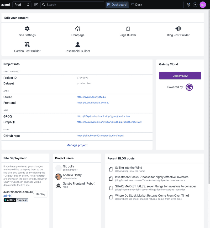 CMS: Dashboard