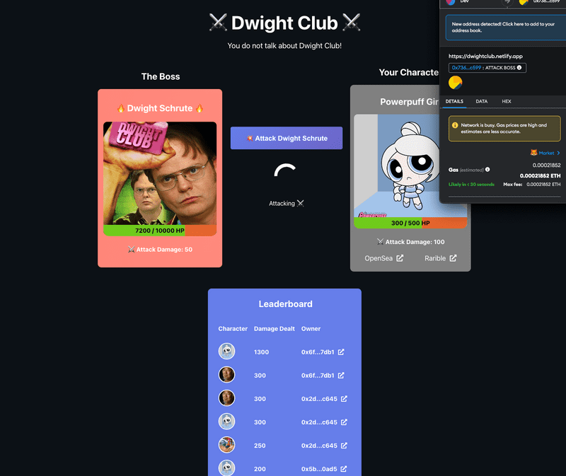 Wallet Authorisation For Attack On Dwight