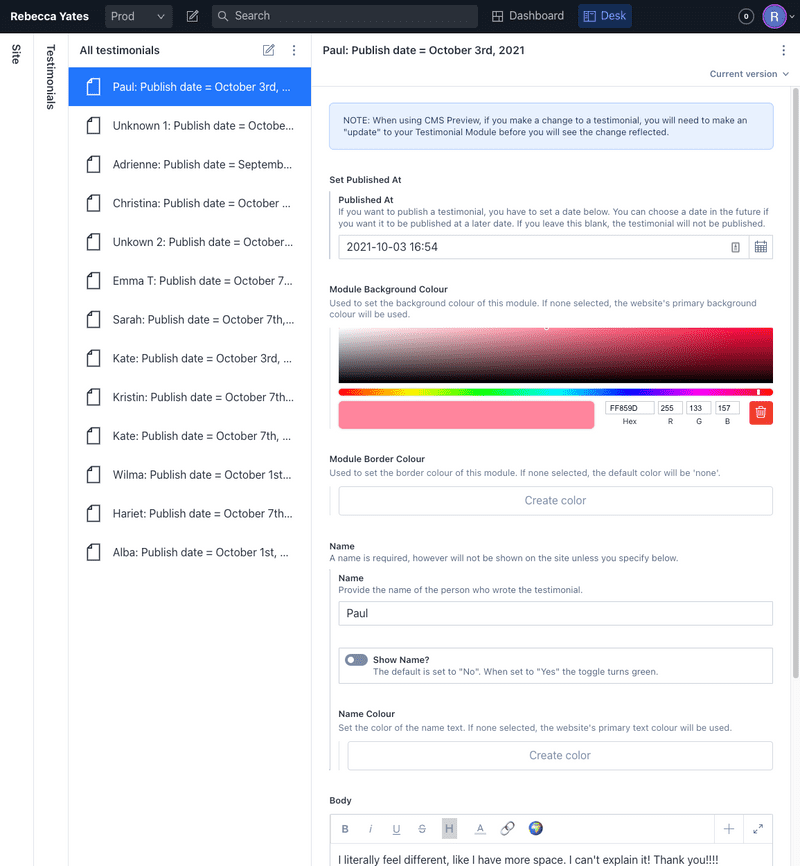 CMS: Testimonial Module