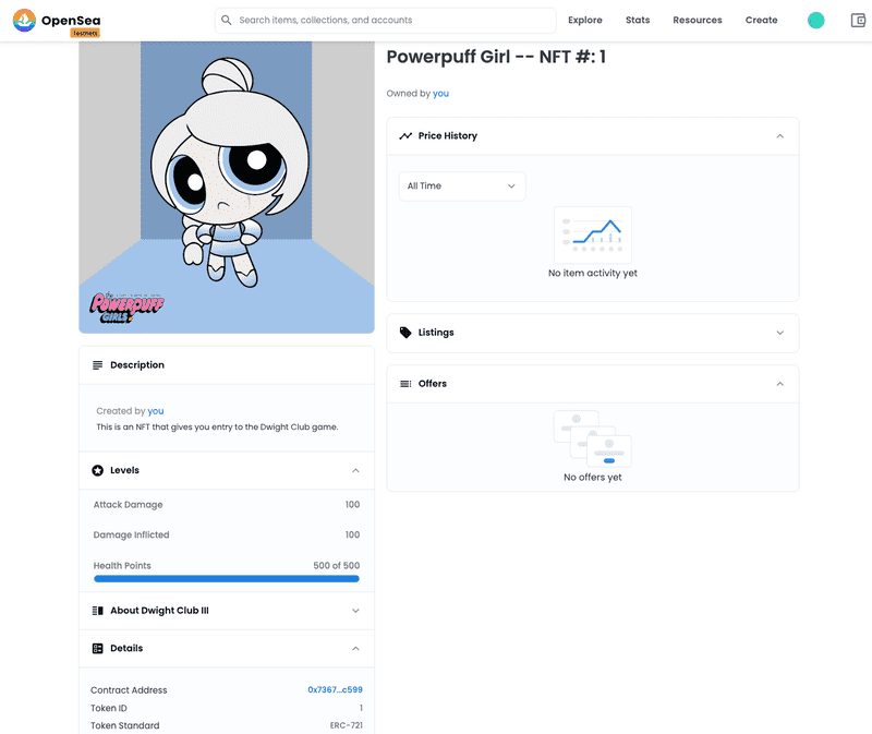 OpenSea: Minted NFT Hero Metadata