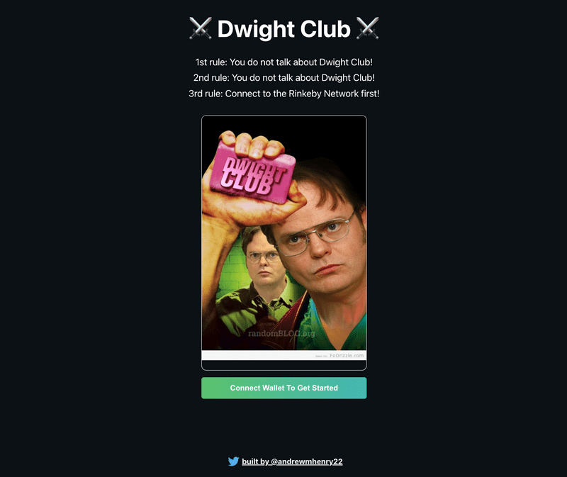 Dwight Club landing page