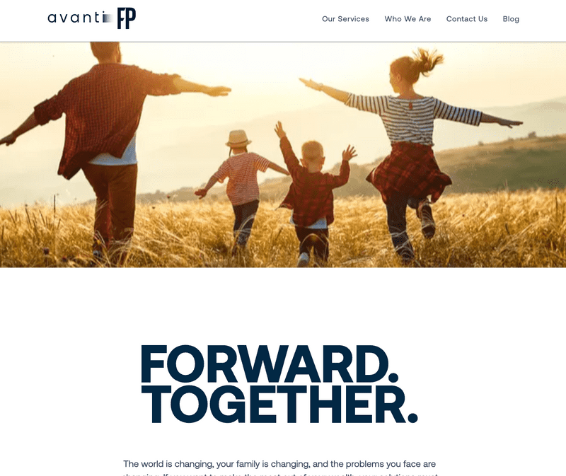 Avanti Financial Planning website landing page