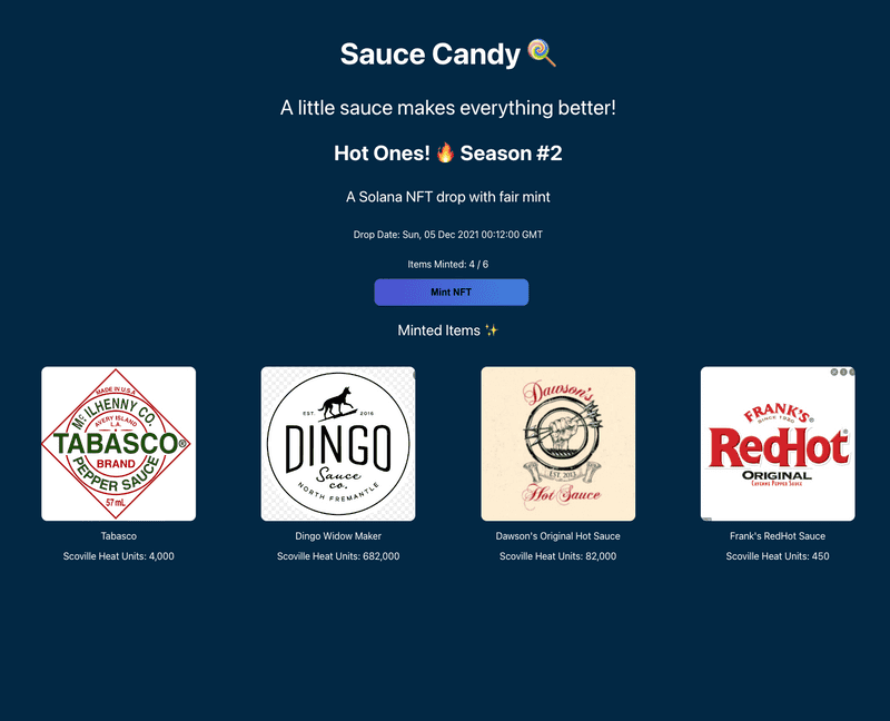 Minted Solana Hot Sauce NFTs